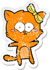 distressed sticker of a cartoon cat