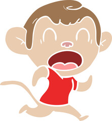 shouting flat color style cartoon monkey running