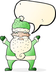 cartoon stressed out santa with speech bubble