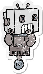 distressed sticker of a cartoon robot