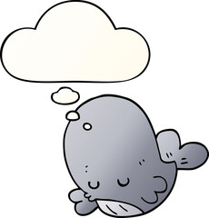 cartoon whale with thought bubble in smooth gradient style
