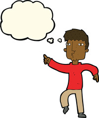 cartoon dancing man with thought bubble