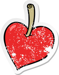 retro distressed sticker of a cartoon love heart apple