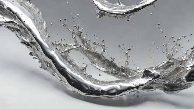 Liquid silver splash close up. Side view on white background. Liquid metal crown splash. Generated with AI