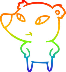 rainbow gradient line drawing of a cute cartoon bear