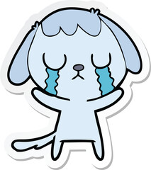sticker of a cute cartoon dog crying