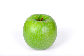 Green apple with water drops isolated on white background, clipping path included