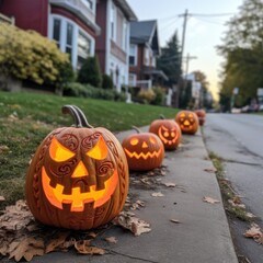 Halloween pumpkins in the street