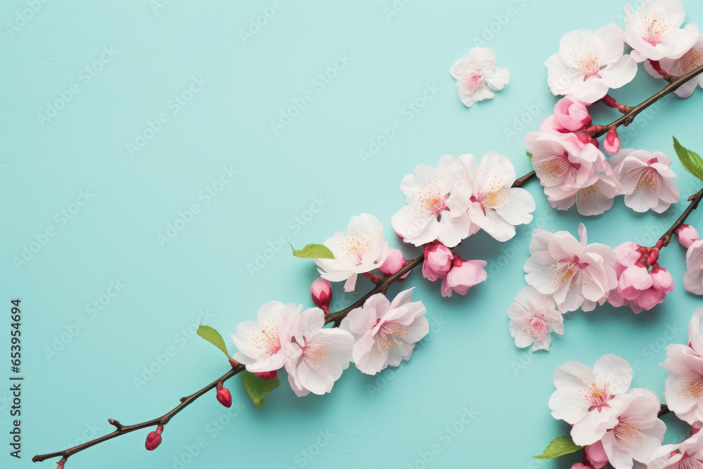 Poster close-up view of beautiful flower placed on blue surface. this image can be used to add touch of nat