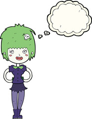 cartoon happy vampire girl with thought bubble