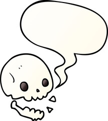cartoon spooky skull with speech bubble in smooth gradient style