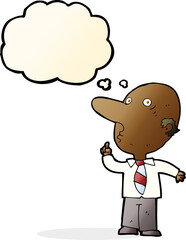 cartoon bald man asking question with thought bubble
