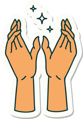sticker of tattoo in traditional style of reaching hands