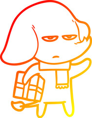 warm gradient line drawing of a annoyed cartoon elephant