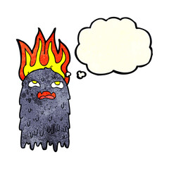 burning cartoon ghost with thought bubble