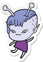 sticker of a cute cartoon alien girl