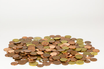Euro coins background. Close-up of euro coins. Money background.Coins stacked on top of each other in different positions 
