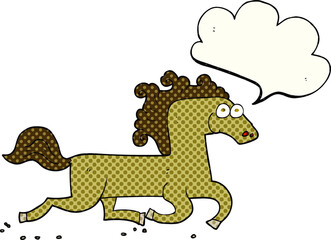 freehand drawn comic book speech bubble cartoon running horse