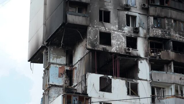 Terrible tragedy. Damage after gas explosion in an apartment house. Residential building with gas stoves in Kyiv, capital of Ukraine. There was a gas leak and explosion