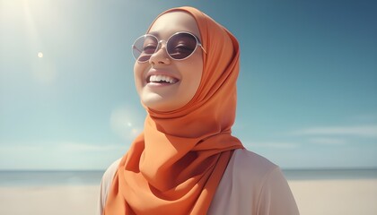 Close-up of a muslim woman on the beach