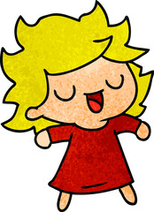 freehand drawn textured cartoon of cute kawaii girl