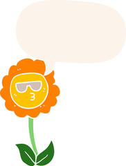 cartoon flower with speech bubble in retro style