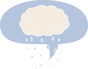 cartoon rain cloud with speech bubble in retro style