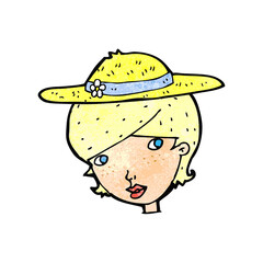 cartoon woman wearing summer hat