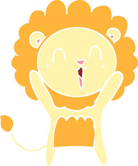 laughing lion flat color style cartoon