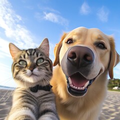 Dog and a cat selfie