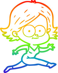 rainbow gradient line drawing of a happy cartoon girl