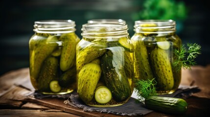 pickled cucumbers in glass jar