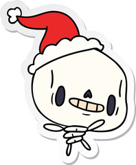 hand drawn christmas sticker cartoon of kawaii skeleton