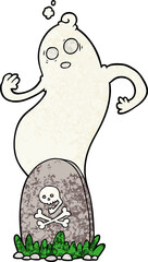 spooky cartoon grave with rising ghost