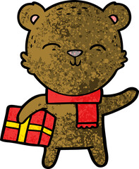 happy cartoon bear with present