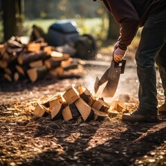 Chopping wood logs