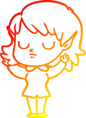 warm gradient line drawing of a cartoon elf girl