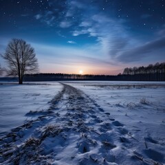 Snow landscape at night