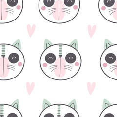 seamless pattern with cartoon cats. Colorful vector flat for kids. hand drawing. baby design for fabric, print, wrapper, textile