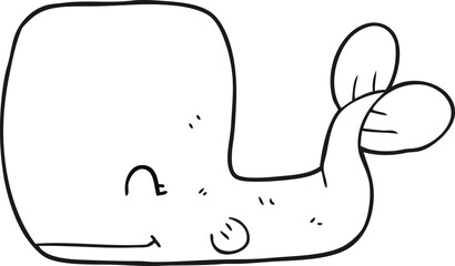 freehand drawn black and white cartoon happy whale