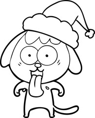 cute hand drawn line drawing of a dog wearing santa hat