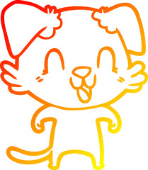 warm gradient line drawing of a laughing cartoon dog