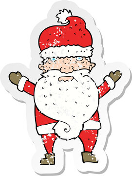 recommend clip art: retro distressed sticker of a cartoon grumpy santa
