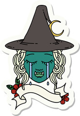 sticker of a crying half orc witch character face
