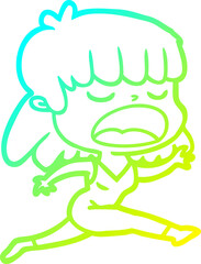 cold gradient line drawing of a cartoon woman talking loudly