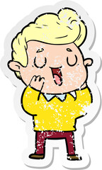 distressed sticker of a happy cartoon man