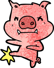 angry cartoon pig karate kicking