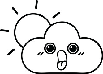 line drawing cartoon of a sun and cloud