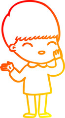 warm gradient line drawing of a happy cartoon boy