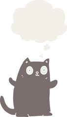 cartoon cat with thought bubble in retro style